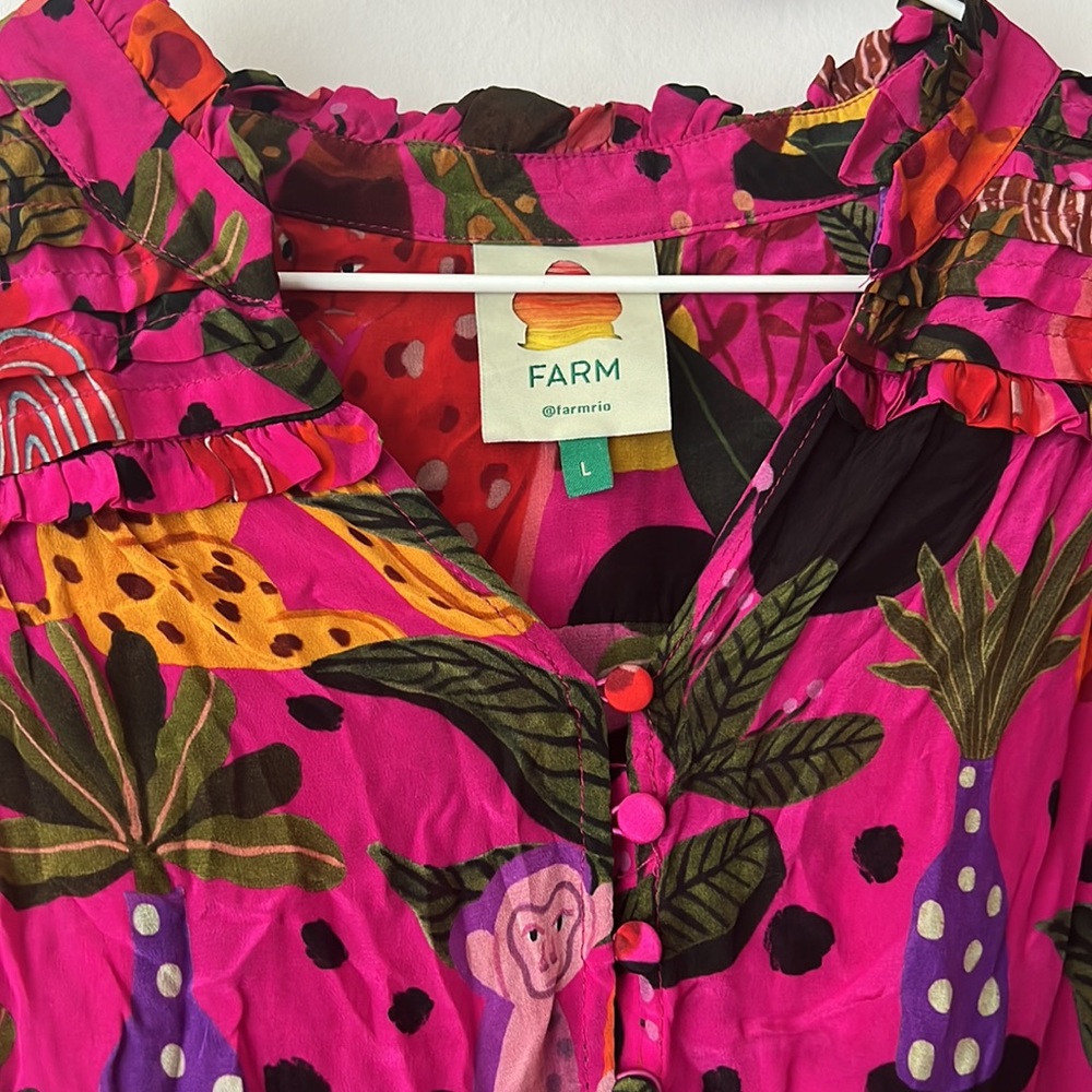 Farm Rio Long Sleeve Pink Patterned Dress Size Large - Picture 5 of 13